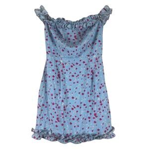 Superdown Pastel Blue Cruz Off Shoulder Cottagecore Mini Dress